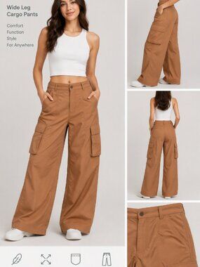 Halara Wide Leg Brown Cargo Pants Size Medium NWT